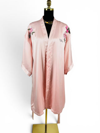Shanghai 2017 Fashion Show Embroidered Satin Kimono Robe Blush Pink | M/L