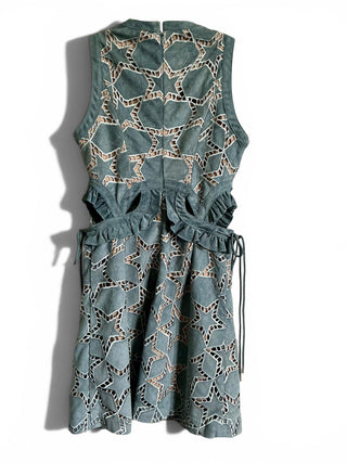 Slate Blue Geometric Laser-Cut Cutout Mini Dress | US 0
