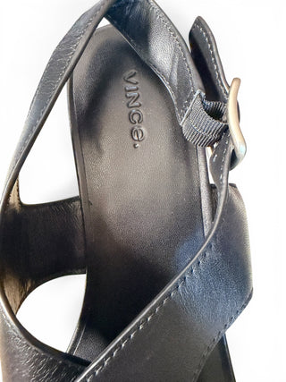 Ita Leather Platform Wedge Sandals Black/Natural Raffia | Size 10