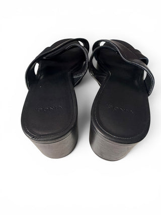 Weslan Leather Crisscross Platform Slide Sandals Black | US 6.5