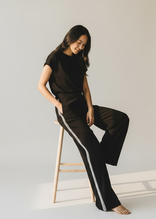 Marcella Atelier Embellished Wide-Leg Trousers Black Pearl Trim | US 4
