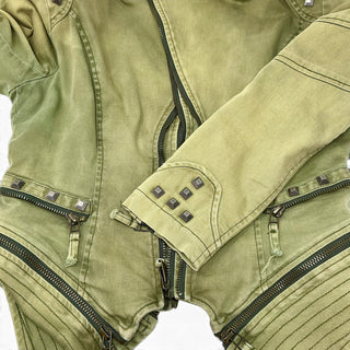 Vintage Y2K Olive Green Studded Asymmetrical Zip Moto Jacket | US 4