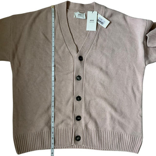 Merino Wool Cashmere Elbow Patch Cardigan Rose Poudre | XXL