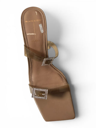 Bella Crystal Buckle Clear PVC Mule Heels Nude Leather | EU 37.5 / US 7