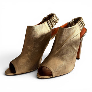 Metallic Gold Leather Peep-Toe Slingback Heels | EU 40.5