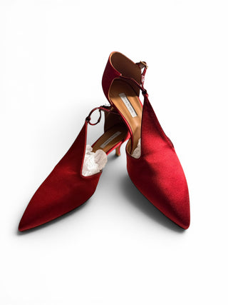 Leandra Satin Kitten Heel Pumps Burnt Red | EU 41
