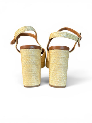 Jodie Raffia Platform Block Heel Sandals Natural Leather | EU 41.5 (US 11)