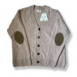 Merino Wool Cashmere Elbow Patch Cardigan Rose Poudre | XXL