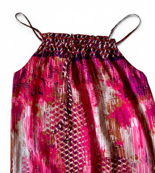 Pink Multi Print Smocked Maxi Dress Size Medium