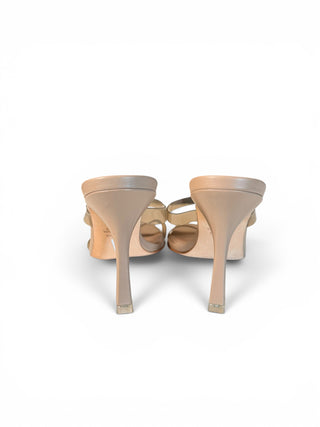 Bella Crystal Buckle Clear PVC Mule Heels Nude Leather | EU 37.5 / US 7