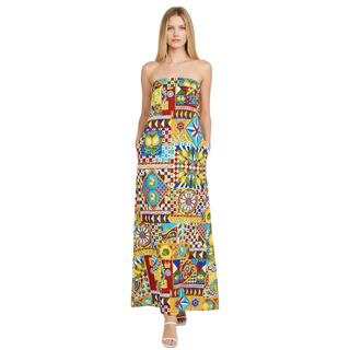 Seven Wonders Saphira Maxi Dress Phaedra Citrus Tile Print Strapless Maxi | Small