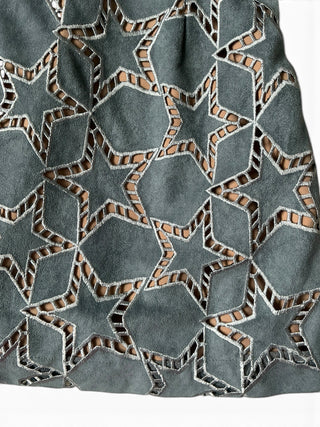 Slate Blue Geometric Laser-Cut Cutout Mini Dress | US 0