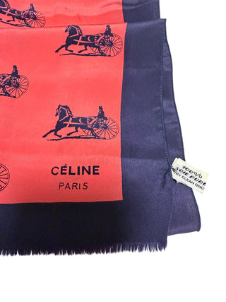 Vintage Paris Silk Scarf Pre-LVMH Caleche Horse Carriage Red Navy