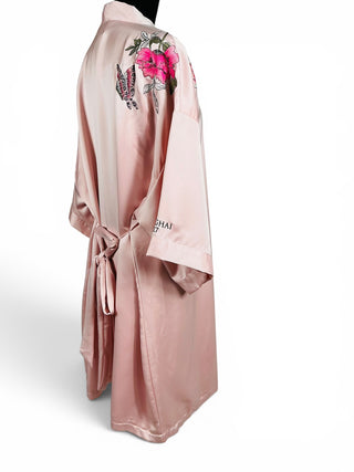 Shanghai 2017 Fashion Show Embroidered Satin Kimono Robe Blush Pink | M/L