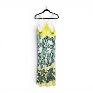 Devoré Classical Statue Motif Silk-Blend Maxi Dress Chartreuse | IT 42