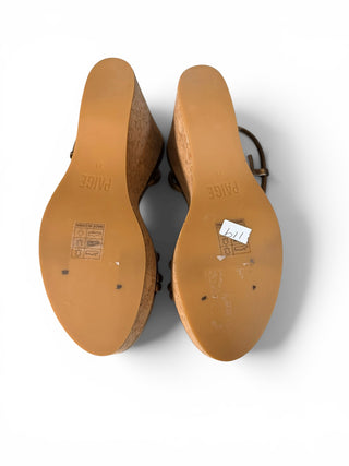 Hallie Bronze Metallic Leather Cork Wedge Sandals | US 11