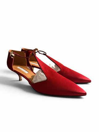 Leandra Satin Kitten Heel Pumps Burnt Red | EU 41