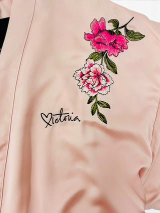 Shanghai 2017 Fashion Show Embroidered Satin Kimono Robe Blush Pink | M/L