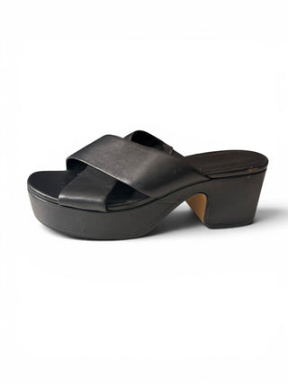 Weslan Leather Crisscross Platform Slide Sandals Black | US 6.5