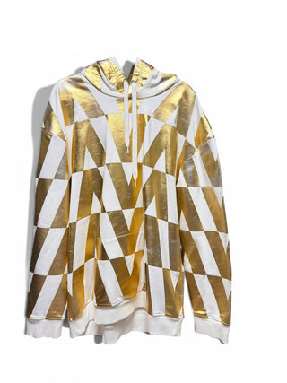 Metallic Gold V Monogram Hoodie White Cotton Sweatshirt