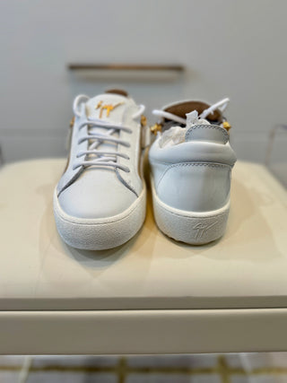 Gail White Leather Zip Sneakers Gold Hardware | EU 39