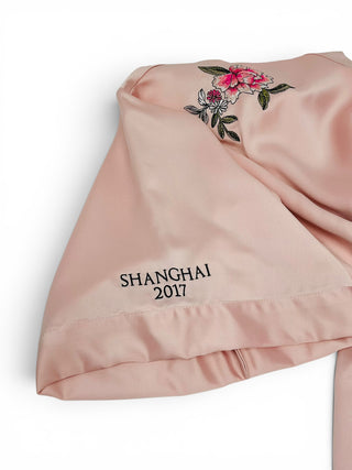 Shanghai 2017 Fashion Show Embroidered Satin Kimono Robe Blush Pink | M/L