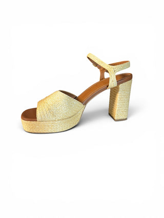Jodie Raffia Platform Block Heel Sandals Natural Leather | EU 41.5 (US 11)