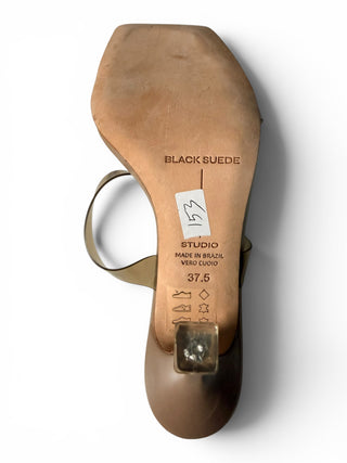 Bella Crystal Buckle Clear PVC Mule Heels Nude Leather | EU 37.5 / US 7