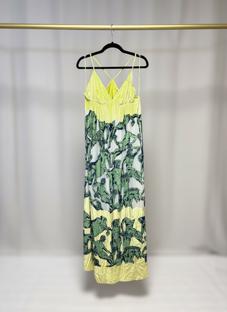 Devoré Classical Statue Motif Silk-Blend Maxi Dress Chartreuse | IT 42