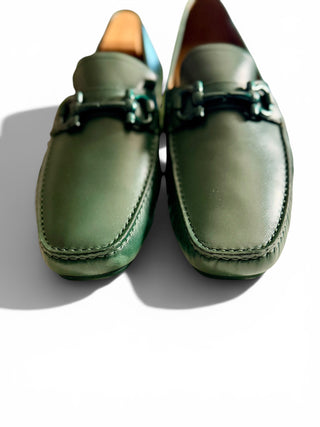 Limited Edition Tonal Green Gancini Driver Loafers | 12 EE