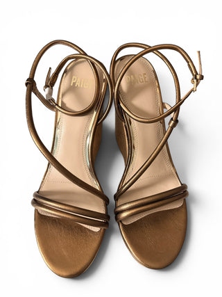 Hallie Bronze Metallic Leather Cork Wedge Sandals | US 11