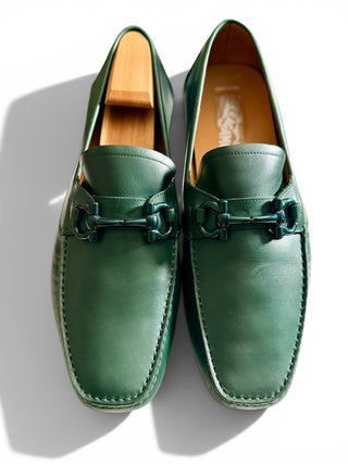 Limited Edition Tonal Green Gancini Driver Loafers | 12 EE
