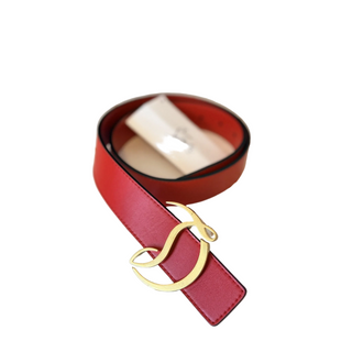 CL Logo Leather Belt Loubi Red Antique Gold Size 75