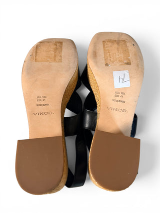 Ita Leather Platform Wedge Sandals Black/Natural Raffia | Size 10
