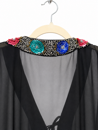 Ranee's Embellished Sheer Black Resort Kaftan Cover-Up – Beaded Longline Duster (One Size)