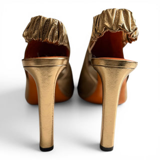 Metallic Gold Leather Peep-Toe Slingback Heels | EU 40.5