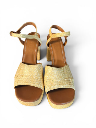 Jodie Raffia Platform Block Heel Sandals Natural Leather | EU 41.5 (US 11)