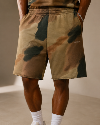 Spray Camouflage Sweat Shorts | Khaki Multi | Large