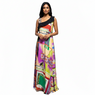 One-Shoulder Beaded Strap Printed Silk Maxi Dress Multicolor | IT 44 (~US 8)