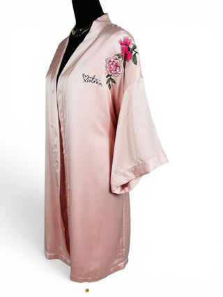 Shanghai 2017 Fashion Show Embroidered Satin Kimono Robe Blush Pink | M/L