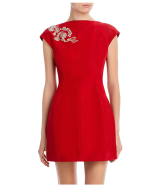 Embellished Mini Dress Red Silk-Lined Cocktail Dress | US 4