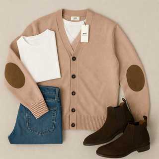 Merino Wool Cashmere Elbow Patch Cardigan Rose Poudre | XXL